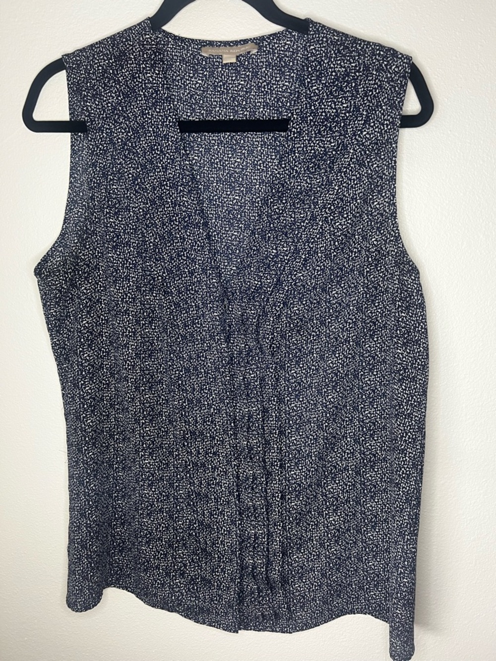 Banana Republic Sleeveless Blouse Size 14 Navy White Print Work Top